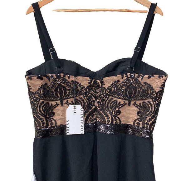 Dress the Population Black Sylvia Dress Sequinned Structured Bodice Cocktail XXL - Picture 6 of 15